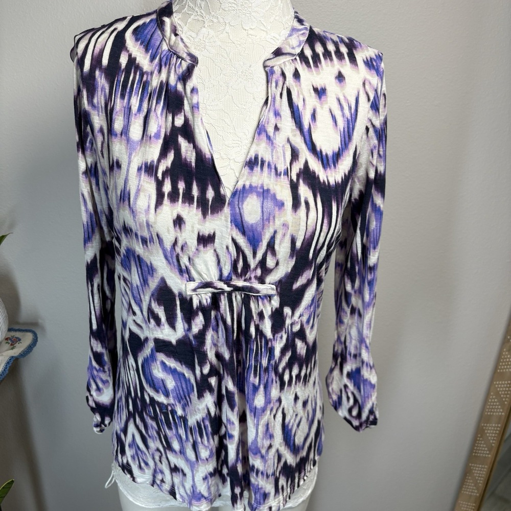 Chico's Women's 1 (US M/8) ~ Purple Ikat Roll Tab Sleeves Top Shirt